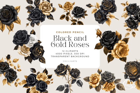 Download Colored Pencil Black Gold Roses Cliparts - Red Collection