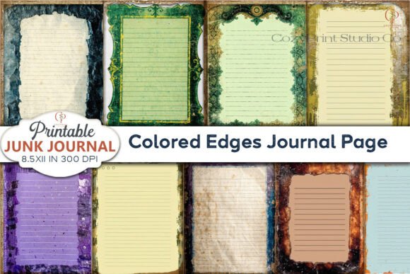 Download Colored Edges Lined Junk Journal Pages - Red Collection