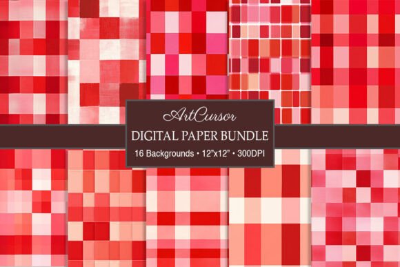 Download Red &amp; White Gingham Plaid Digital Papers - Red Collection
